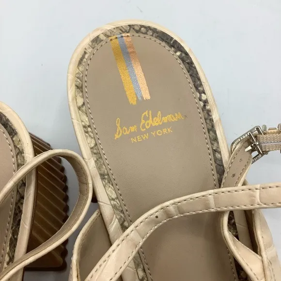 Sam Edelman Beige Croc-Embossed Slingback Heels