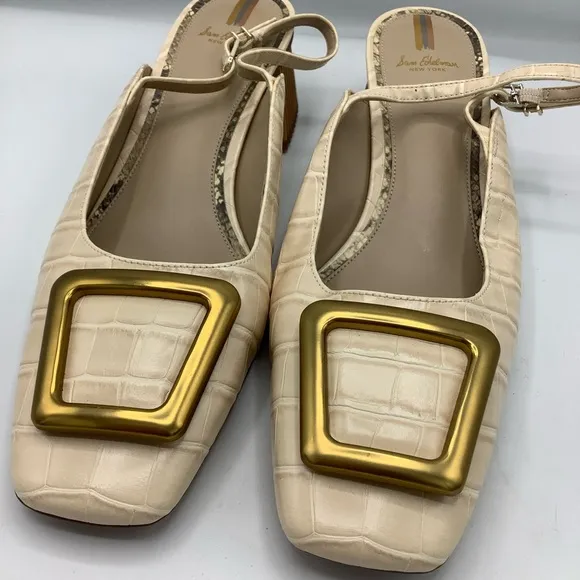 Sam Edelman Beige Croc-Embossed Slingback Heels