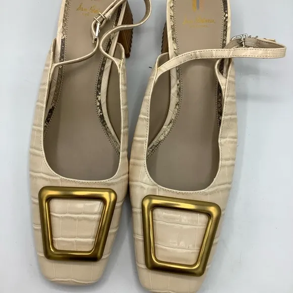 Sam Edelman Beige Croc-Embossed Slingback Heels