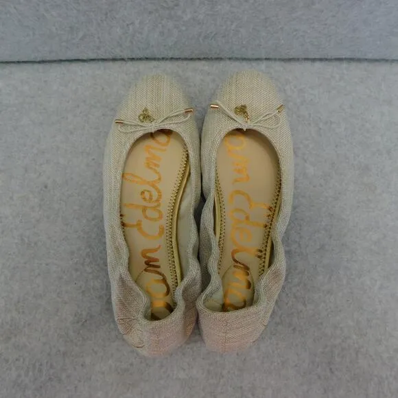 Sam Edelman Felicia Natural Gold Shimmery Linen Ballet Womens Size 7 Shoe