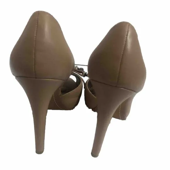 Sam Edelman Heels Tan beige Leather Shoes size 9 with bow and stones