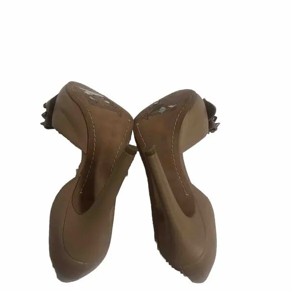 Sam Edelman Heels Tan beige Leather Shoes size 9 with bow and stones