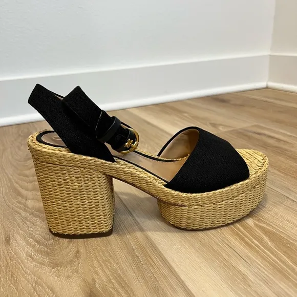 SAM EDELMAN Immie Platform Sandals Black Linen Size 8