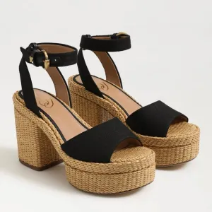 SAM EDELMAN Immie Platform Sandals Black Linen Size 8