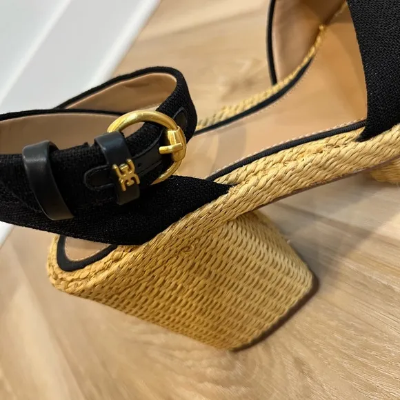 SAM EDELMAN Immie Platform Sandals Black Linen Size 8