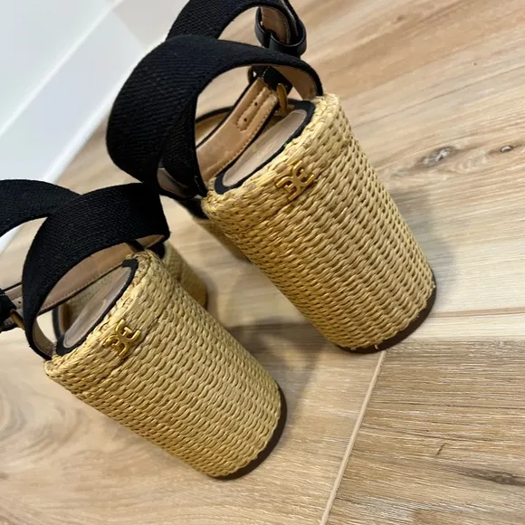 SAM EDELMAN Immie Platform Sandals Black Linen Size 8