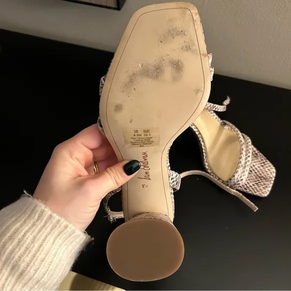 Sam Edelman Tan Metallic Kia Snake Printed Sandals Ankle Strap Block Heel