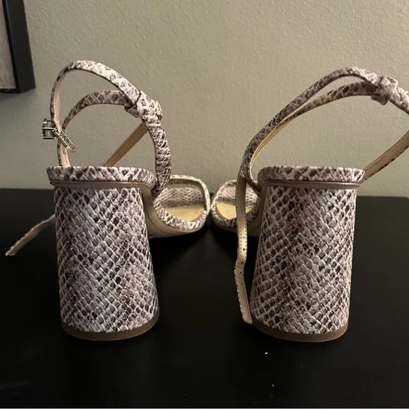 Sam Edelman Tan Metallic Kia Snake Printed Sandals Ankle Strap Block Heel