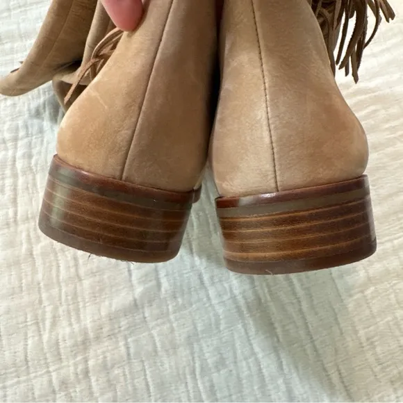 Sam Edelman Women Josephine Boots Suede Beige Tall Fringe Size 8 Festival