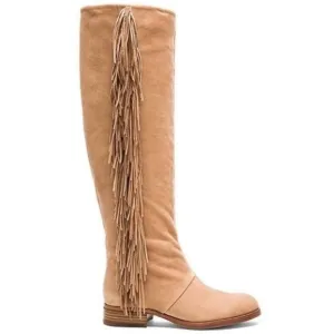 Sam Edelman Women Josephine Boots Suede Beige Tall Fringe Size 8 Festival