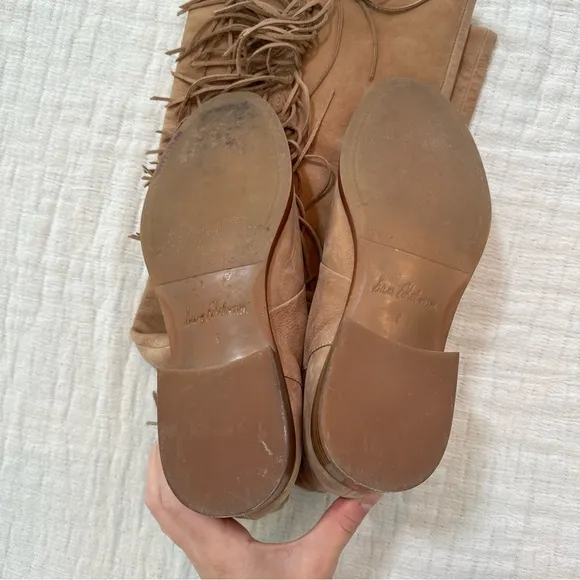 Sam Edelman Women Josephine Boots Suede Beige Tall Fringe Size 8 Festival