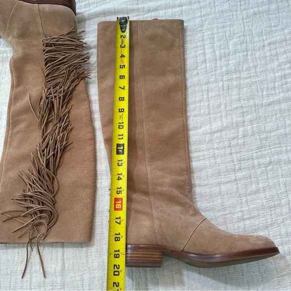 Sam Edelman Women Josephine Boots Suede Beige Tall Fringe Size 8 Festival