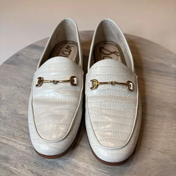 Sam Edelman Women's Loraine Bit White Croc Embossed Loafers US Size 7 M