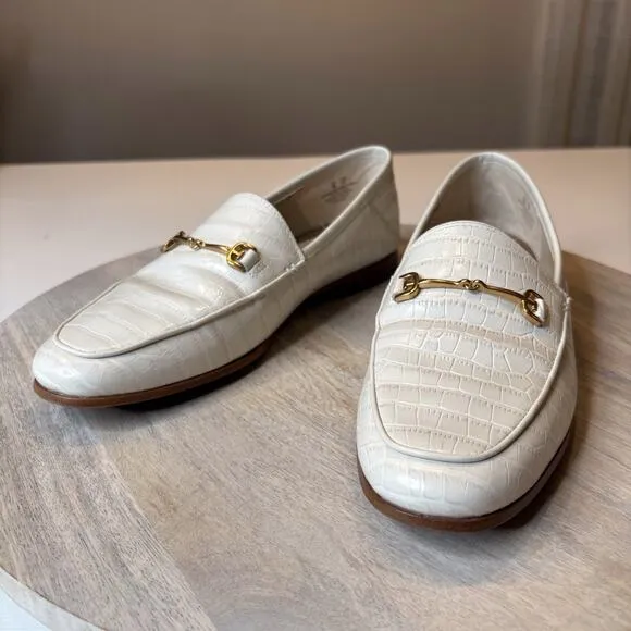 Sam Edelman Women's Loraine Bit White Croc Embossed Loafers US Size 7 M