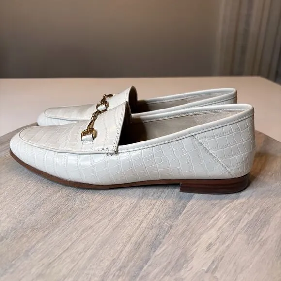 Sam Edelman Women's Loraine Bit White Croc Embossed Loafers US Size 7 M
