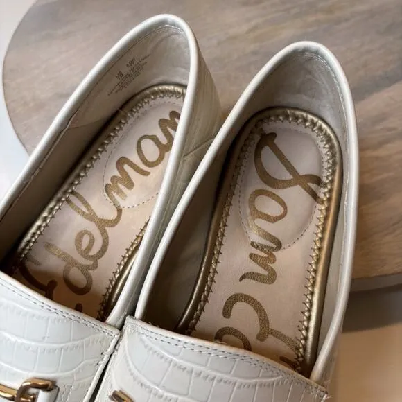 Sam Edelman Women's Loraine Bit White Croc Embossed Loafers US Size 7 M
