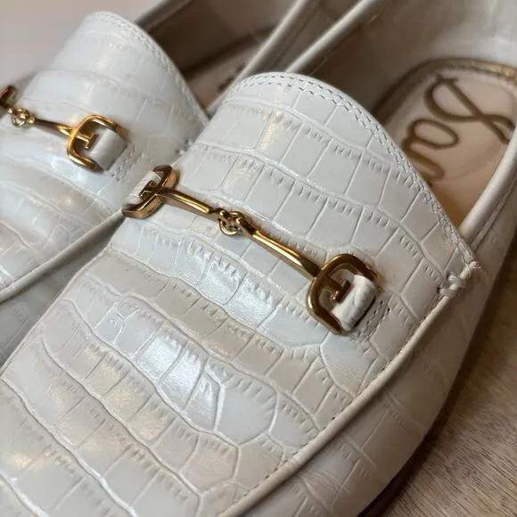 Sam Edelman Women's Loraine Bit White Croc Embossed Loafers US Size 7 M
