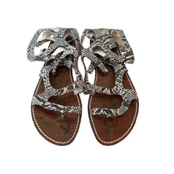 SAM EDELMAN Womens Snake Print Ankle Sandals Size 10