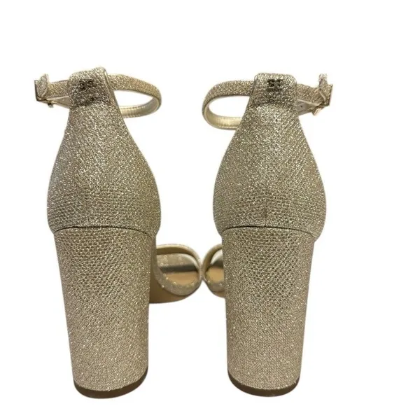 Sam Edelman Yaro Ankle Strap Heeled Sandals Womens 8.5 M Gold Mesh Jute Medium