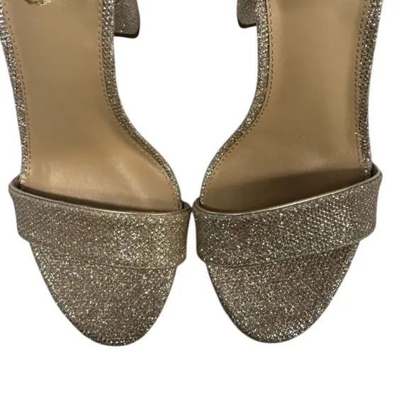 Sam Edelman Yaro Ankle Strap Heeled Sandals Womens 8.5 M Gold Mesh Jute Medium