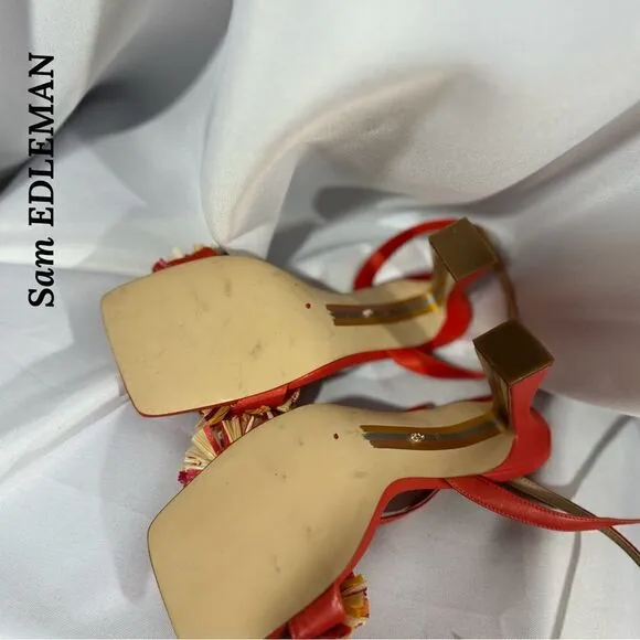 SAME EDELMAN CLARE EMBELLISHED SANDALS IN BRIGHT POMPOM SIZE 8.5M 38.5