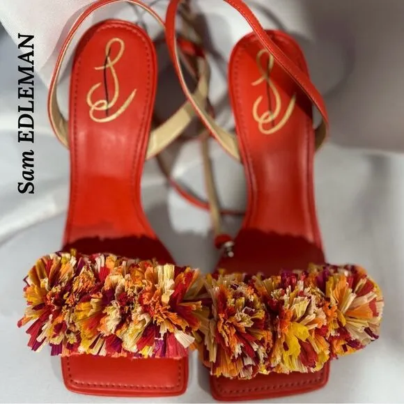 SAME EDELMAN CLARE EMBELLISHED SANDALS IN BRIGHT POMPOM SIZE 8.5M 38.5