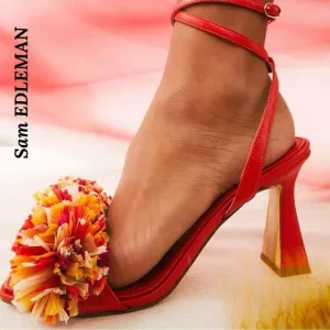 SAME EDELMAN CLARE EMBELLISHED SANDALS IN BRIGHT POMPOM SIZE 8.5M 38.5