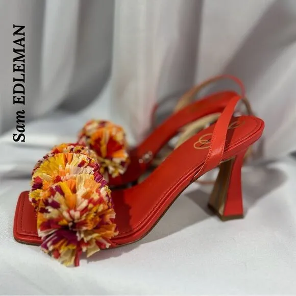 SAME EDELMAN CLARE EMBELLISHED SANDALS IN BRIGHT POMPOM SIZE 8.5M 38.5