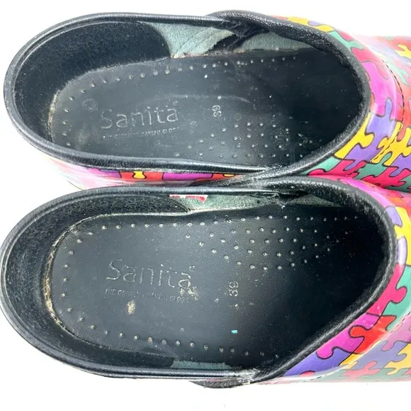 Sanita Clogs 39 Puzzle Autism Awareness Professional Slip On Shoes Womens