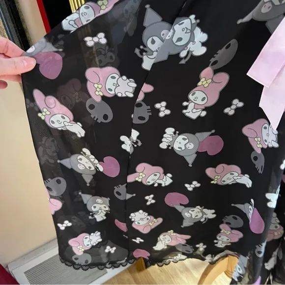 Sanrio: My Melody Kuromi Black Pink Gray Lace Bodice Puffy Sleeve Dress Size 3