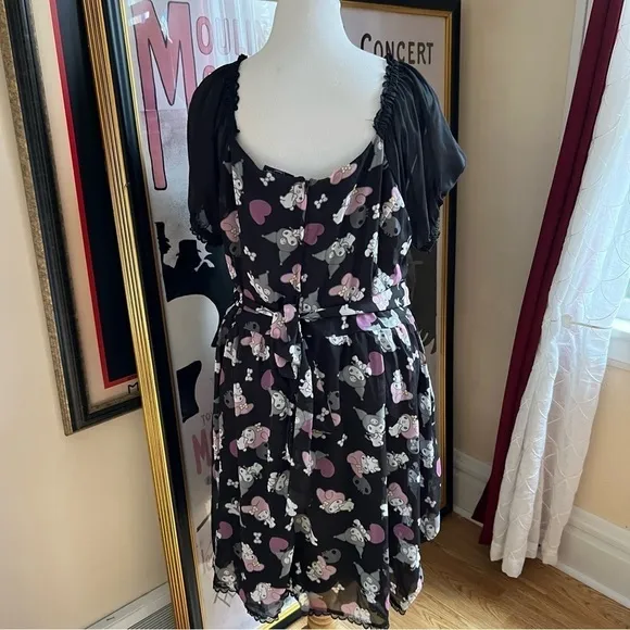 Sanrio: My Melody Kuromi Black Pink Gray Lace Bodice Puffy Sleeve Dress Size 3