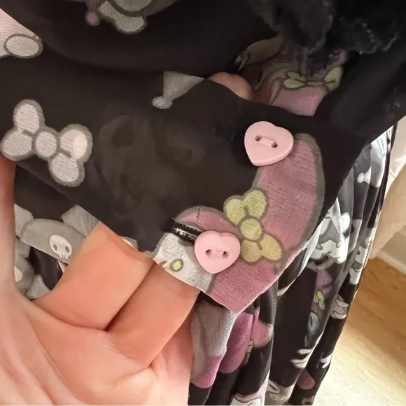 Sanrio: My Melody Kuromi Black Pink Gray Lace Bodice Puffy Sleeve Dress Size 3