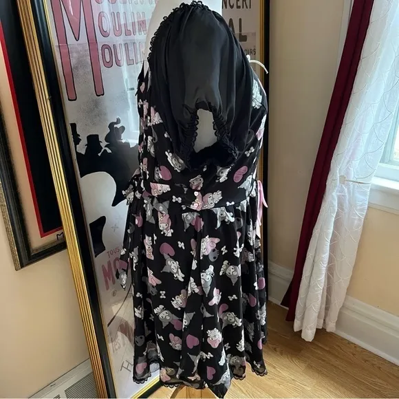Sanrio: My Melody Kuromi Black Pink Gray Lace Bodice Puffy Sleeve Dress Size 3