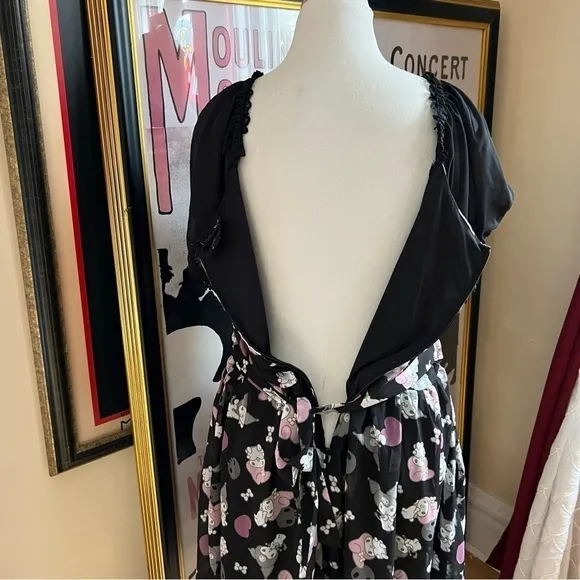Sanrio: My Melody Kuromi Black Pink Gray Lace Bodice Puffy Sleeve Dress Size 3