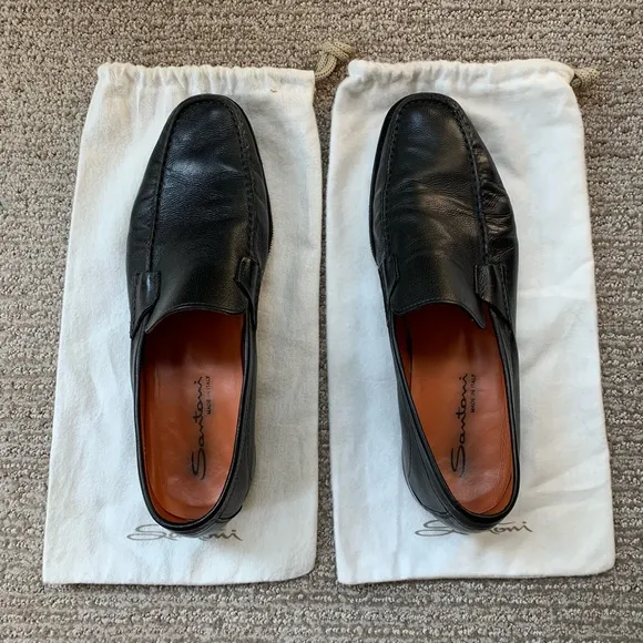 Santoni Black Calfskin Loafers