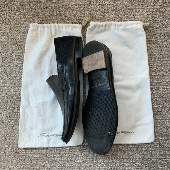 Santoni Black Calfskin Loafers