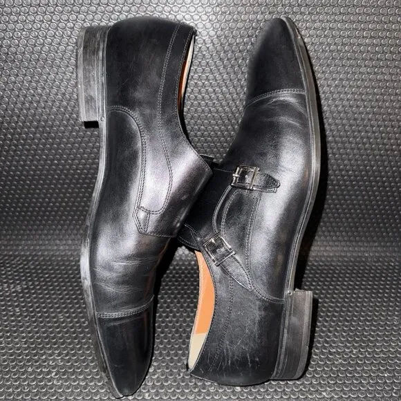 Santoni Double Monk Straps Black Leather Comfort Dress Shoes Men’s Size 12 (11)