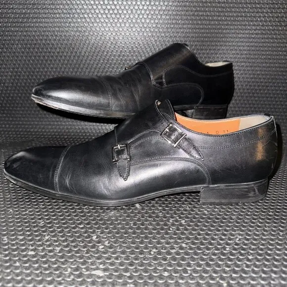 Santoni Double Monk Straps Black Leather Comfort Dress Shoes Men’s Size 12 (11)