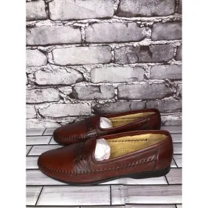 Santoni Leather Relaxed Woven Loafers Men's Shoes Size 10D US/43EU Brown
