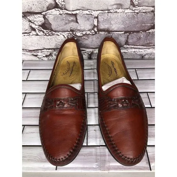 Santoni Leather Relaxed Woven Loafers Men's Shoes Size 10D US/43EU Brown