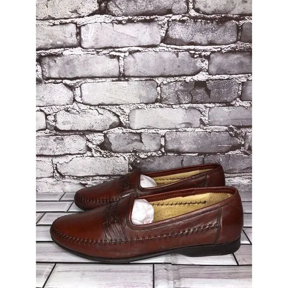 Santoni Leather Relaxed Woven Loafers Men's Shoes Size 10D US/43EU Brown