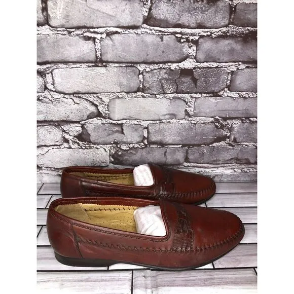 Santoni Leather Relaxed Woven Loafers Men's Shoes Size 10D US/43EU Brown