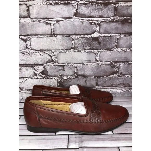 Santoni Leather Relaxed Woven Loafers Men's Shoes Size 10D US/43EU Brown