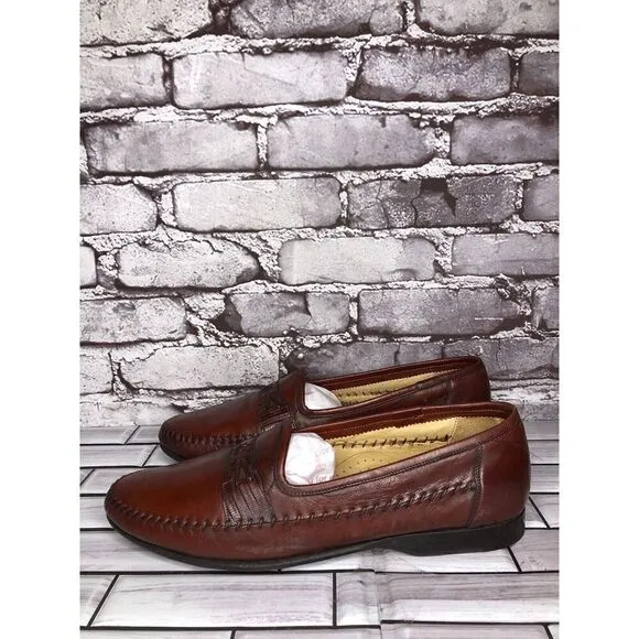 Santoni Leather Relaxed Woven Loafers Men's Shoes Size 10D US/43EU Brown