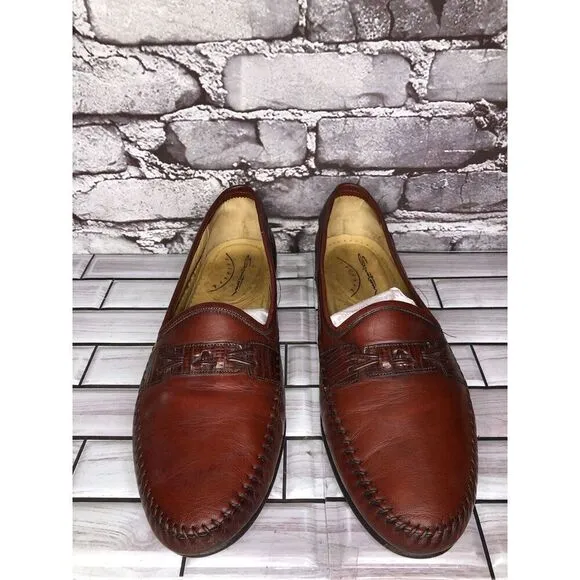 Santoni Leather Relaxed Woven Loafers Men's Shoes Size 10D US/43EU Brown