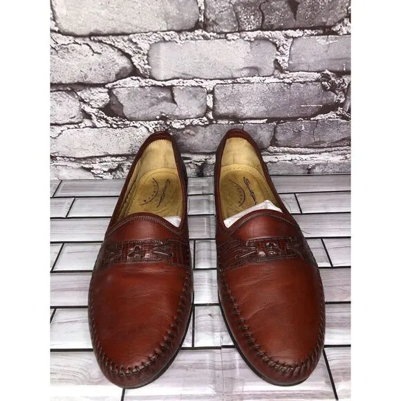 Santoni Leather Relaxed Woven Loafers Men's Shoes Size 10D US/43EU Brown