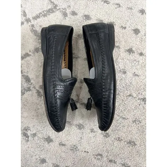 Santoni Tassel Loafers Dress Shoes Men's Size 9 Black‎ Slip On 421620
