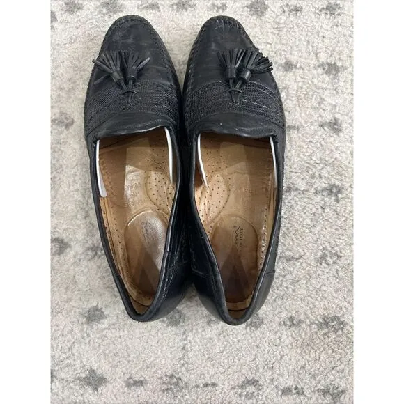 Santoni Tassel Loafers Dress Shoes Men's Size 9 Black‎ Slip On 421620