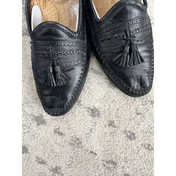 Santoni Tassel Loafers Dress Shoes Men's Size 9 Black‎ Slip On 421620