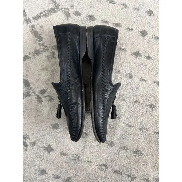 Santoni Tassel Loafers Dress Shoes Men's Size 9 Black‎ Slip On 421620